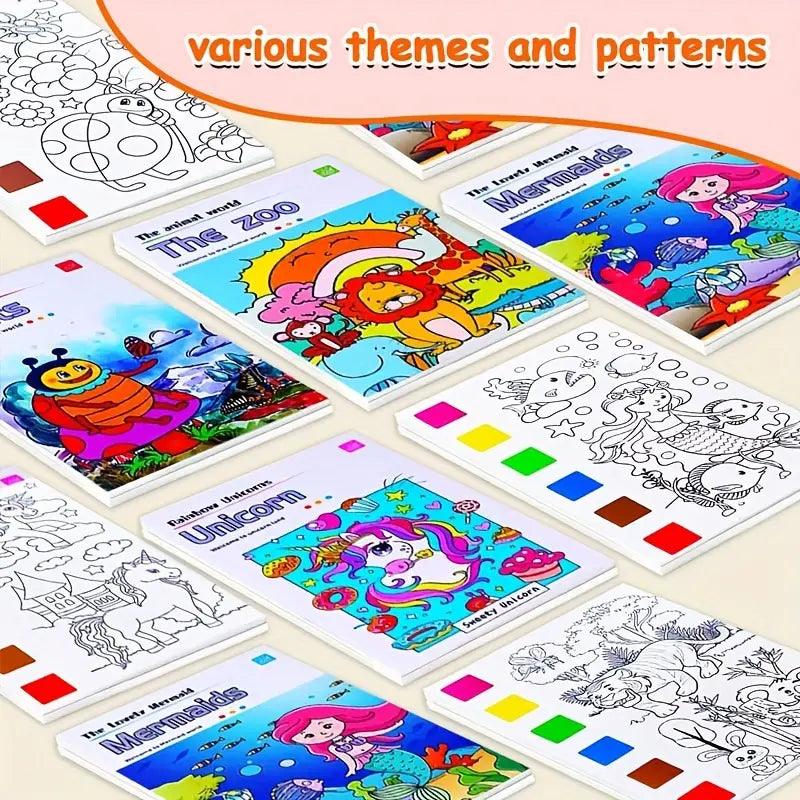 Kids Watercolor Painting Book Set – Mess-Free Art Kit with Brush