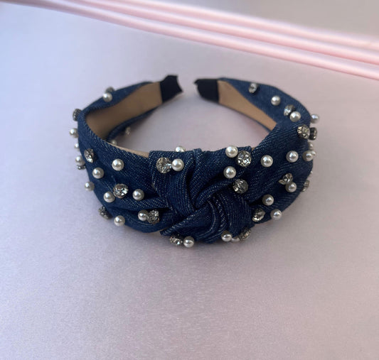 Denim Queen – Headband (Pearls & Rhinestone Edition)