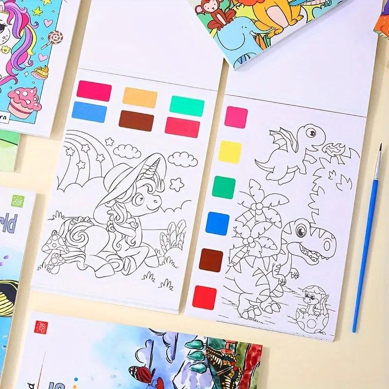 Kids Watercolor Painting Book Set – Mess-Free Art Kit with Brush
