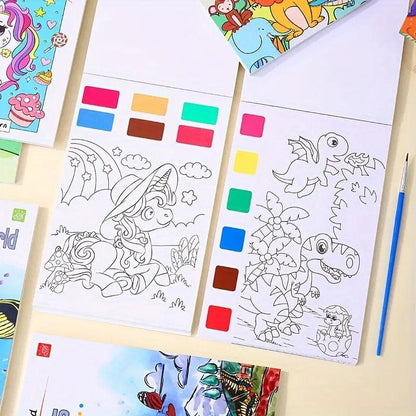 Kids Watercolor Painting Book Set – Mess-Free Art Kit with Brush
