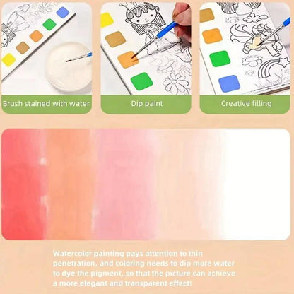 Kids Watercolor Painting Book Set – Mess-Free Art Kit with Brush