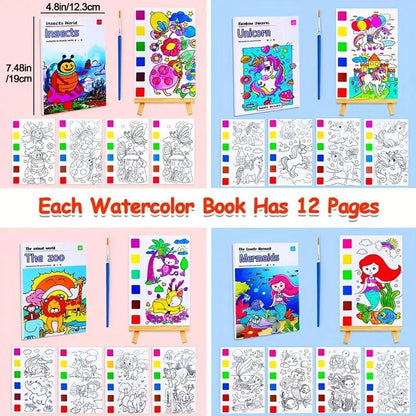Kids Watercolor Painting Book Set – Mess-Free Art Kit with Brush