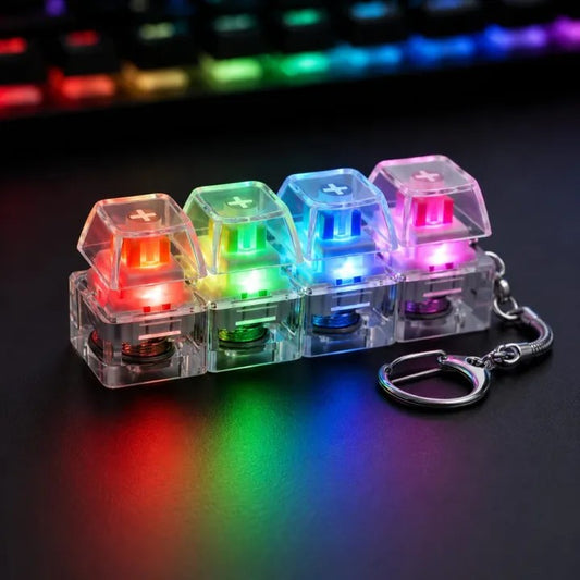 RGB Mechanical Keyboard Switch Keychain – 4-Key LED Light Fidget Toy