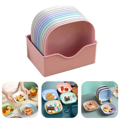 10 PCS Multicolor Plastic Snack Serving Dishes with Storage Box – Fruit, Salad & Candy Plates