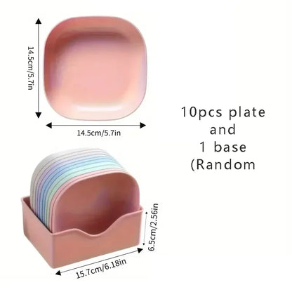 10 PCS Multicolor Plastic Snack Serving Dishes with Storage Box – Fruit, Salad & Candy Plates