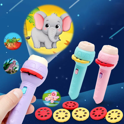 Kids Cartoon Flashlight Projector Torch Toy – Bedtime Story & Animal Image Projection Lamp