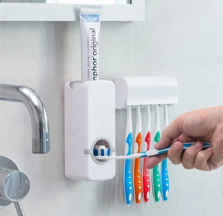 Automatic Toothpaste Dispenser & Toothbrush Holder – Wall Mounted Set
