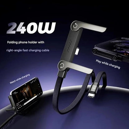 2-in-1 Invisible Holder Charger Cable – 240W Fast Charging USB-C Cable with Built-in Phone Stand