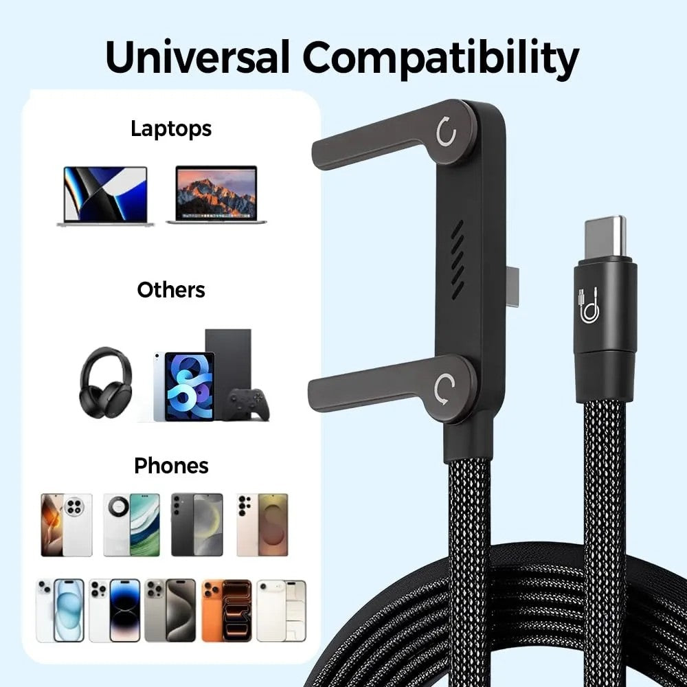 2-in-1 Invisible Holder Charger Cable – 240W Fast Charging USB-C Cable with Built-in Phone Stand