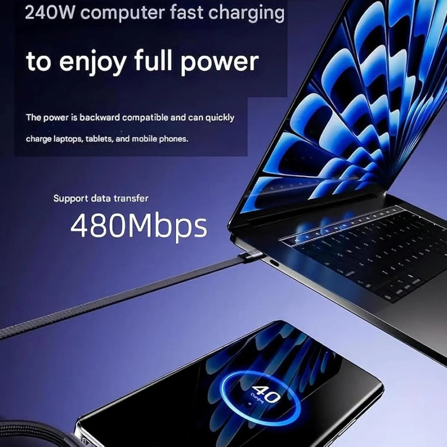 2-in-1 Invisible Holder Charger Cable – 240W Fast Charging USB-C Cable with Built-in Phone Stand