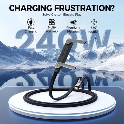 2-in-1 Invisible Holder Charger Cable – 240W Fast Charging USB-C Cable with Built-in Phone Stand