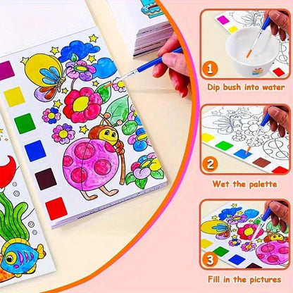 Kids Watercolor Painting Book Set – Mess-Free Art Kit with Brush