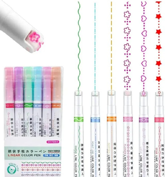 6 Pcs Cute Curve Highlighter Pen Set – Creative Fine Tip Marker Pens