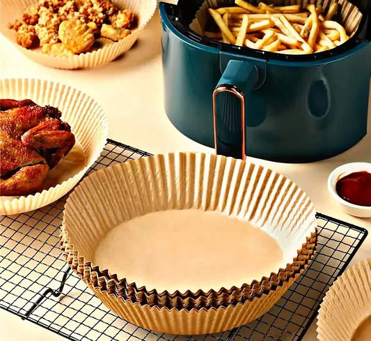 50 Pcs Air Fryer Disposable Paper Liners – Non-Stick Round Baking Mats