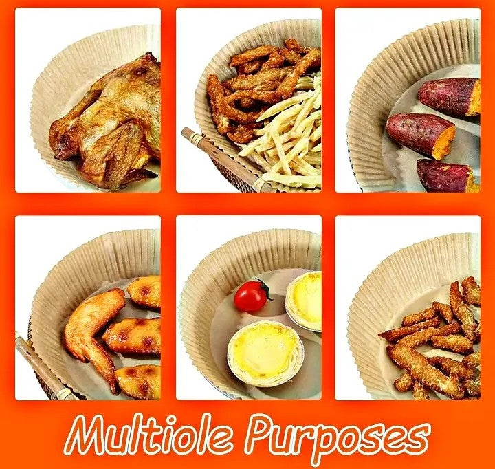 50 Pcs Air Fryer Disposable Paper Liners – Non-Stick Round Baking Mats
