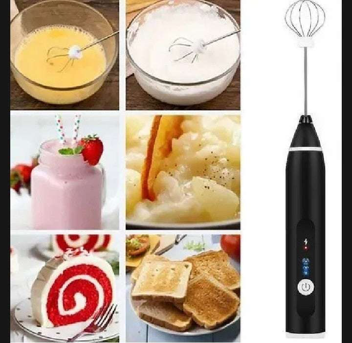 Electric Milk Frother & Coffee Grinder – 2-in-1 Handheld USB Rechargeable
