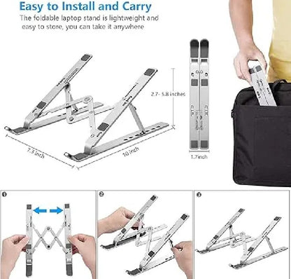 Adjustable Laptop Stand Aluminum Foldable Portable Laptop Riser for Desk – Ergonomic Cooling Stand for MacBook, Tablets & 10–16” Laptops