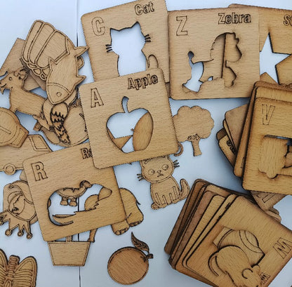 A to Z Alphabet Wooden Drawing Stencils for Kids – Educational Learning & Creative Toy Set