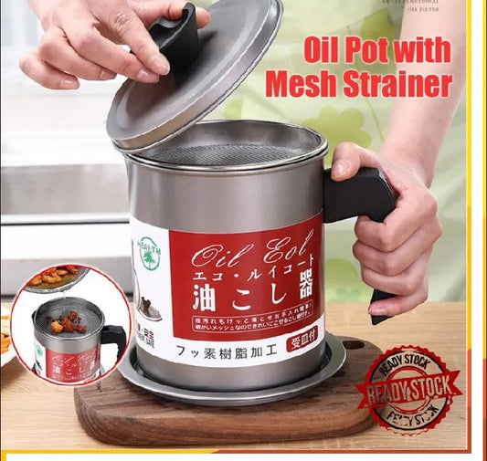 Easy Kitchen Oil Filter Pot – Stainless Steel Grease Strainer & Oil Storage Container