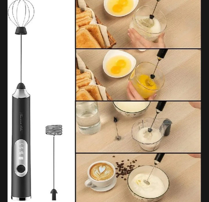 Electric Milk Frother & Coffee Grinder – 2-in-1 Handheld USB Rechargeable