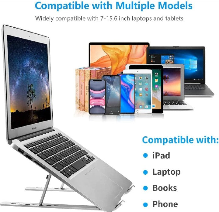 Adjustable Laptop Stand Aluminum Foldable Portable Laptop Riser for Desk – Ergonomic Cooling Stand for MacBook, Tablets & 10–16” Laptops