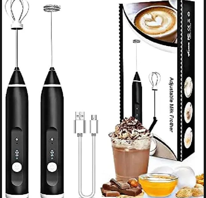 Electric Milk Frother & Coffee Grinder – 2-in-1 Handheld USB Rechargeable