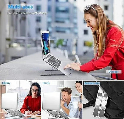 Adjustable Laptop Stand Aluminum Foldable Portable Laptop Riser for Desk – Ergonomic Cooling Stand for MacBook, Tablets & 10–16” Laptops