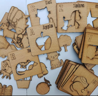 A to Z Alphabet Wooden Drawing Stencils for Kids – Educational Learning & Creative Toy Set