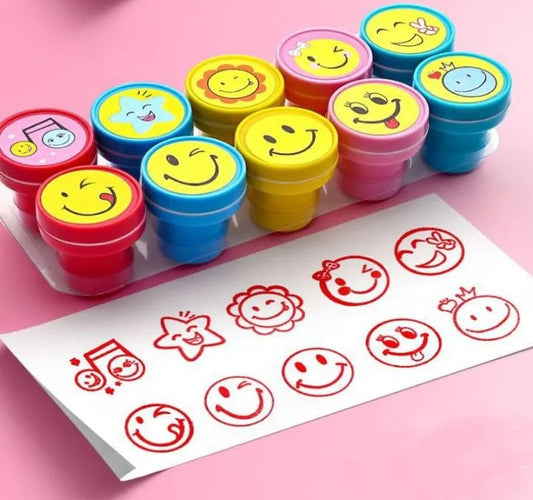 Cute Emoji Stamp Set for Kids (Pack of 10) – Fun Cartoon Face Stamper for Arts & Crafts