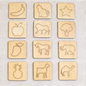 Kids Wooden Drawing Stencils Kit – Animal, Fruits & Shapes -24 Pieces (Inner + Outer Puzzle Set)